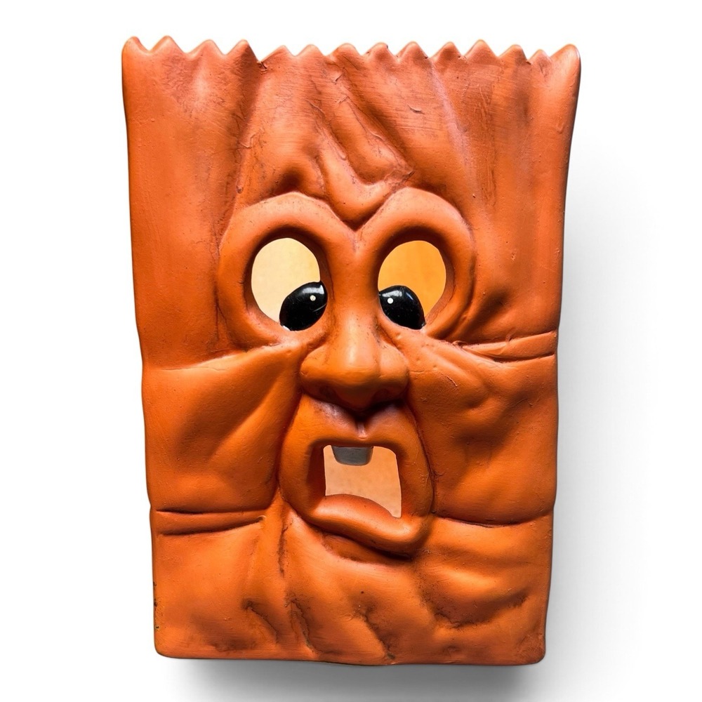Vintage Robert Allen Ceramic Haunted Bag Halloween Candle Holder W/ Sticker